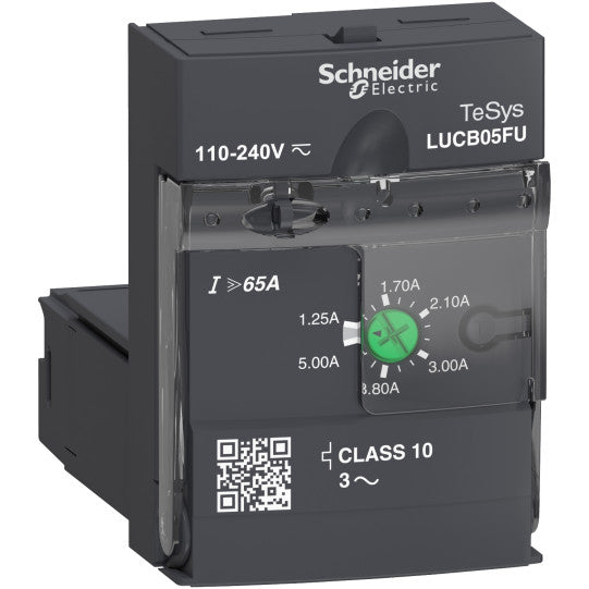 Schneider Electric TeSys Advanced control unit, TeSys U, 1.25-5A, 3P motors, protection & diagnostic, class 10, coil 110-240V AC/DC - LUCB05FU