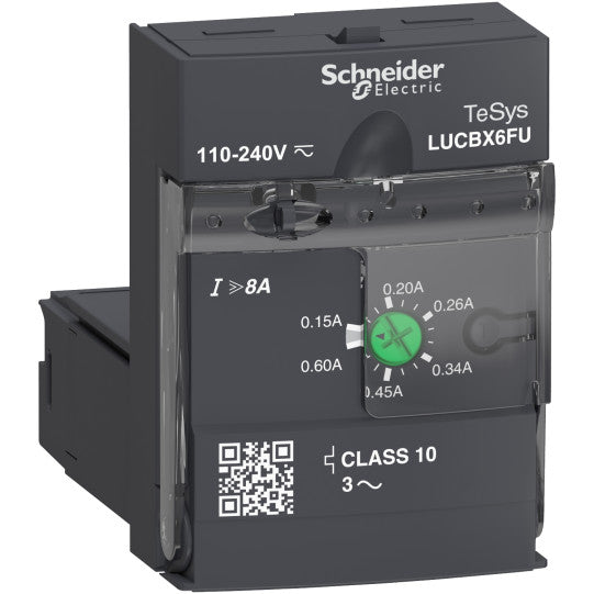 Schneider Electric TeSys Advanced control unit, TeSys U, 0.15-0.6A, 3P motors, protection & diagnostic, class 10, coil 110-240V AC/DC - LUCBX6FU