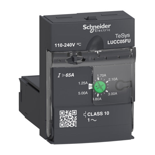 Schneider Electric TeSys Advanced control unit, TeSys U, 1.25-5A, 1P motors, protection & diagnostic, class 10, coil 110-240V AC/DC - LUCC05FU