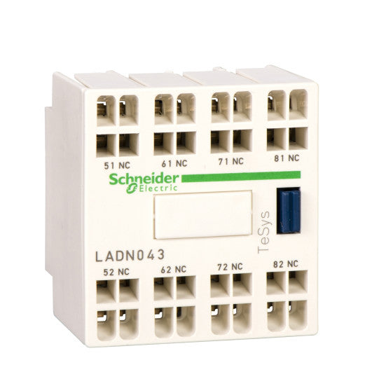 Schneider Electric TeSys Auxiliary contact block, TeSys D, 1NO + 3NC, front mounting, spring terminals - LADN133