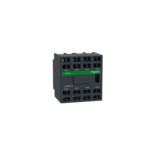 Schneider Electric TeSys Auxiliary contact block, TeSys D, 3NO + 1NC, front mounting, spring terminals - LADN313