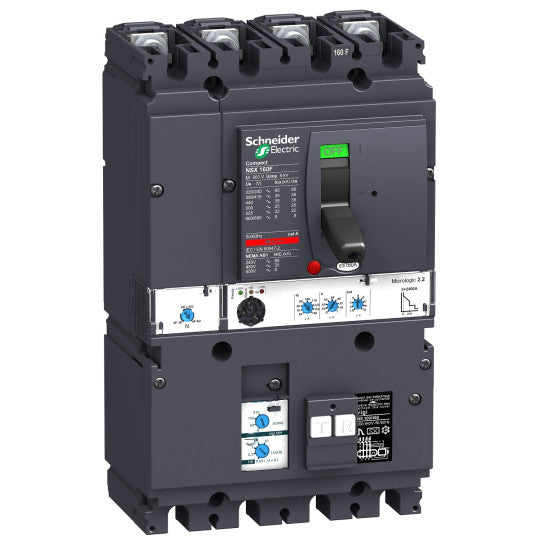 Schneider Electric SCHNEIDER circuit breaker VigiComPact NSX160B, 25 kA at 415 VAC, MicroLogic 2.2 trip unit 160 A, add-on Vigi MH module, 4P 4d - LV430995