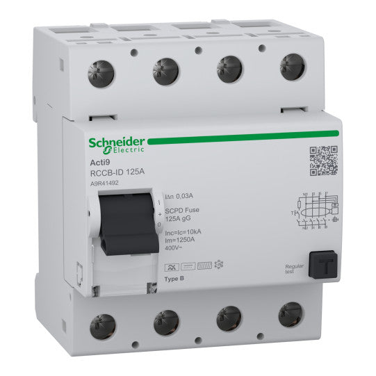 Schneider Electric SCHNEIDER Acti9 RCCB-ID - residual current circuit breaker - 4P - 125A Type B- 30mA - A9R41492